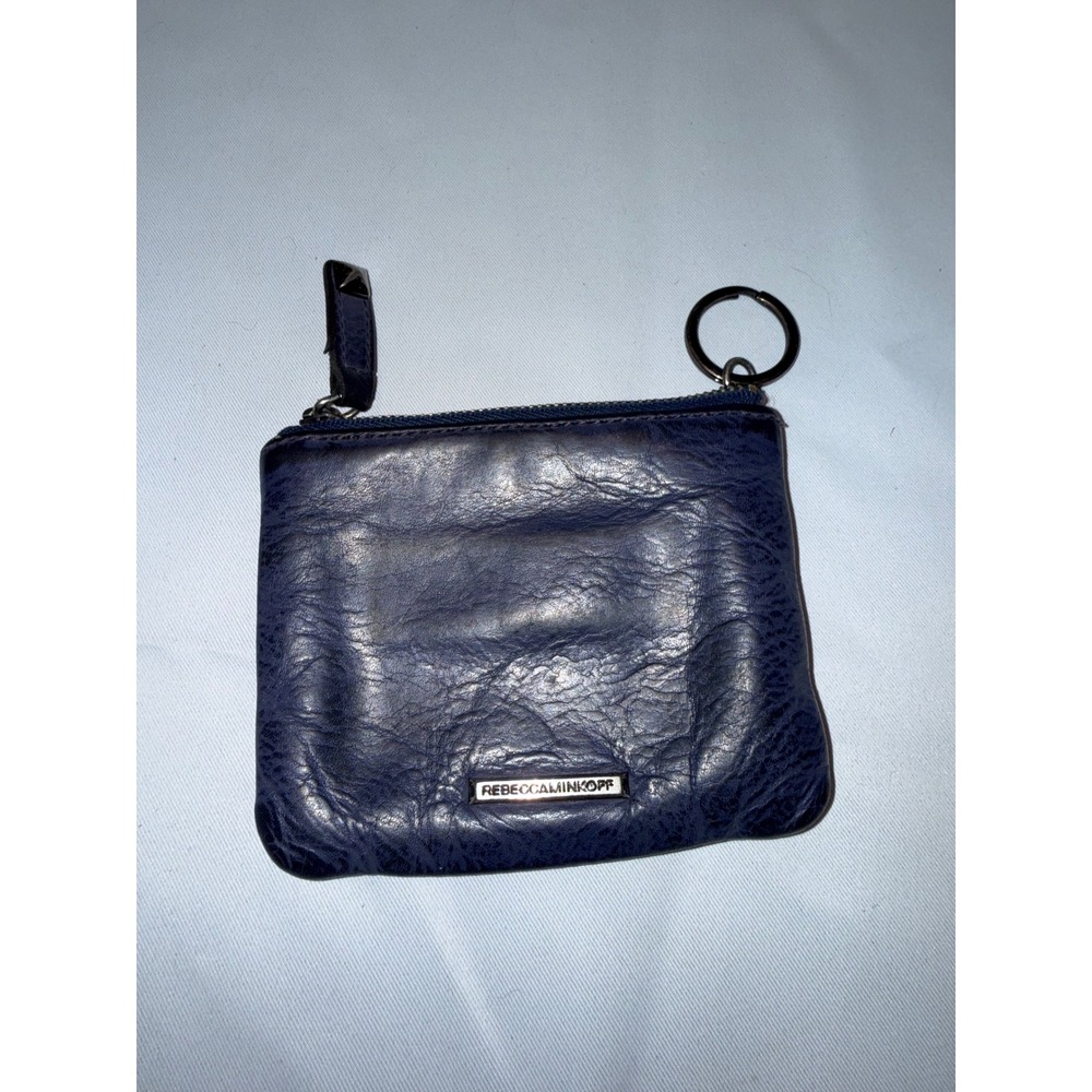 Rebecca Minkoff Navy Blue Leather Coin Purse Key Ring Pouch Zip Wallet